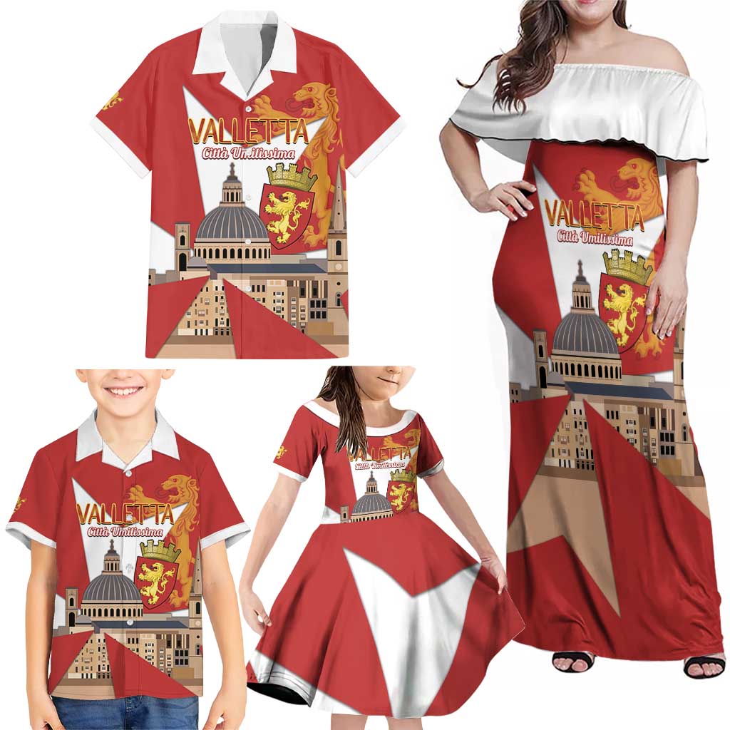 Valletta Malta Family Matching Off Shoulder Maxi Dress and Hawaiian Shirt Maltese Cross Citta Umilissima - Wonder Print Shop