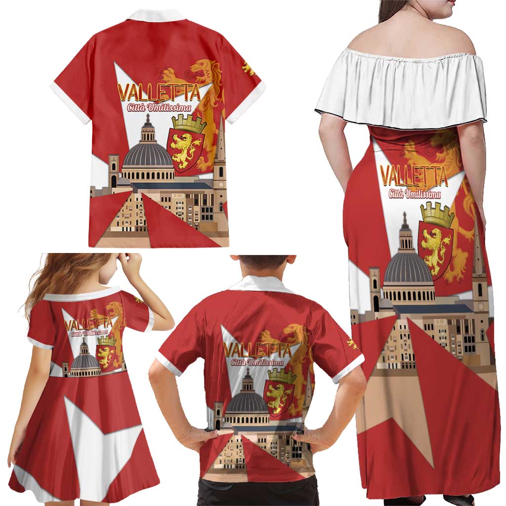 Valletta Malta Family Matching Off Shoulder Maxi Dress and Hawaiian Shirt Maltese Cross Citta Umilissima - Wonder Print Shop