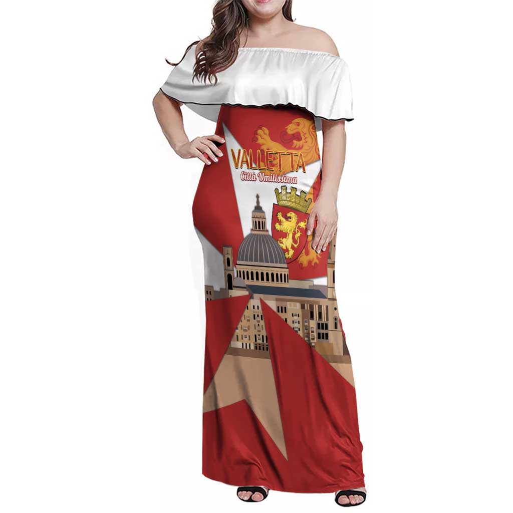 Valletta Malta Family Matching Off Shoulder Maxi Dress and Hawaiian Shirt Maltese Cross Citta Umilissima - Wonder Print Shop