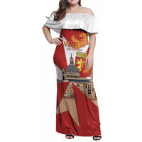 Valletta Malta Family Matching Off Shoulder Maxi Dress and Hawaiian Shirt Maltese Cross Citta Umilissima - Wonder Print Shop