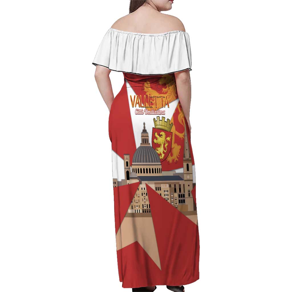 Valletta Malta Family Matching Off Shoulder Maxi Dress and Hawaiian Shirt Maltese Cross Citta Umilissima - Wonder Print Shop