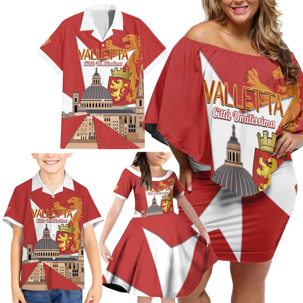 Valletta Malta Family Matching Off Shoulder Short Dress and Hawaiian Shirt Maltese Cross Citta Umilissima - Wonder Print Shop