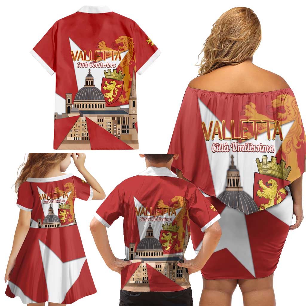 Valletta Malta Family Matching Off Shoulder Short Dress and Hawaiian Shirt Maltese Cross Citta Umilissima - Wonder Print Shop