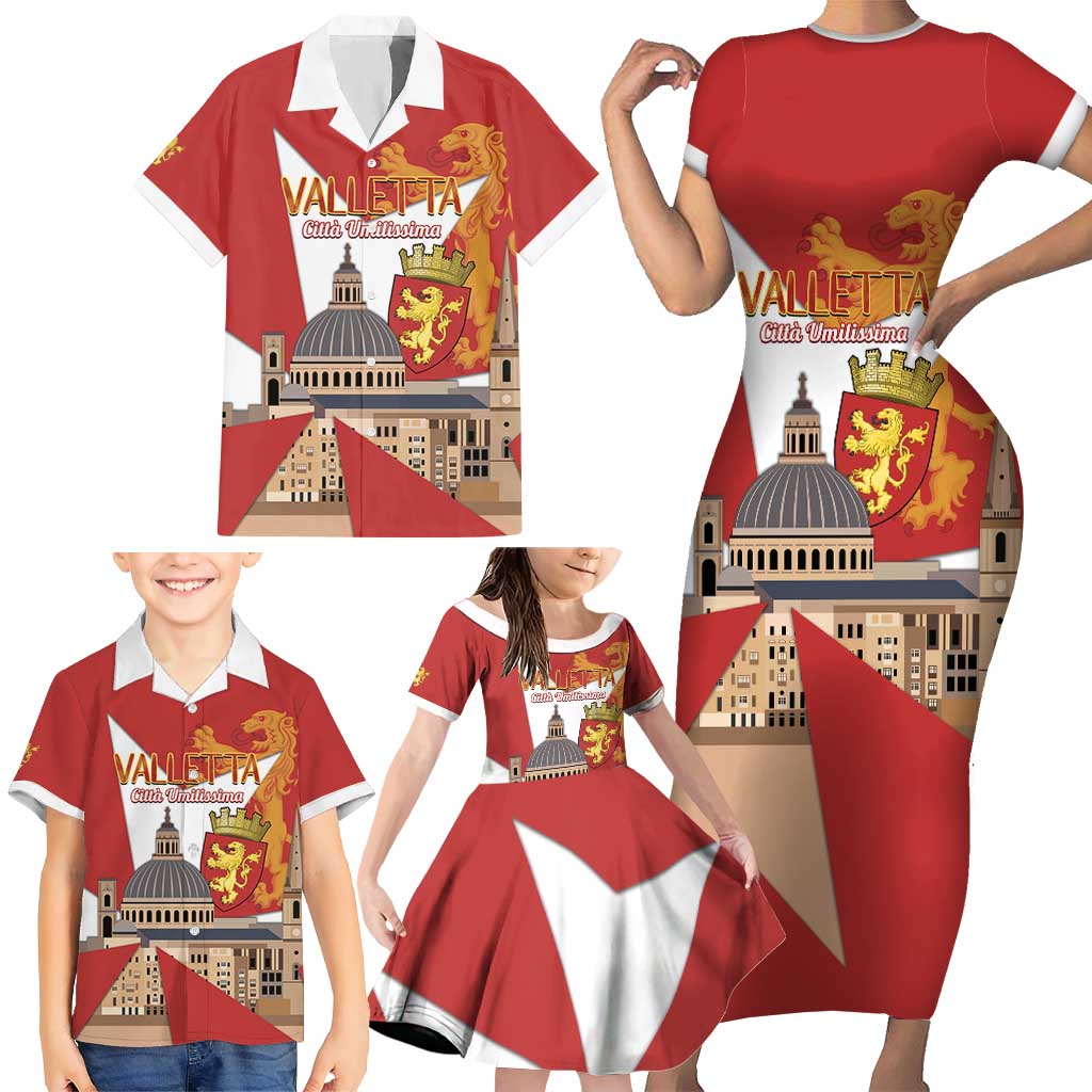 Valletta Malta Family Matching Short Sleeve Bodycon Dress and Hawaiian Shirt Maltese Cross Citta Umilissima - Wonder Print Shop