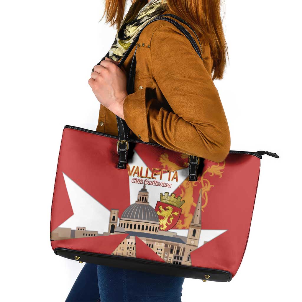 Valletta Malta Leather Tote Bag Maltese Cross Citta Umilissima - Wonder Print Shop