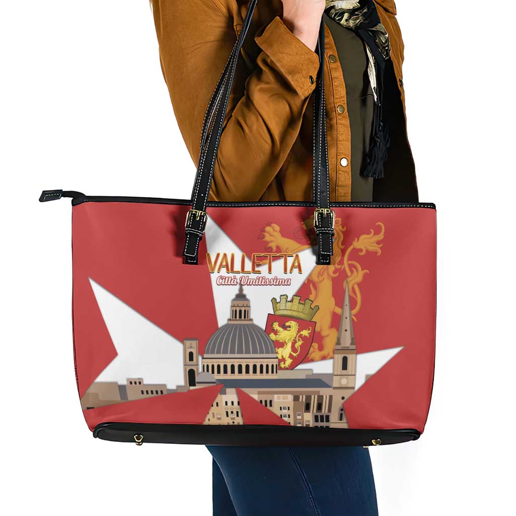 Valletta Malta Leather Tote Bag Maltese Cross Citta Umilissima - Wonder Print Shop