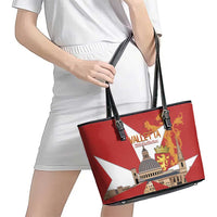 Valletta Malta Leather Tote Bag Maltese Cross Citta Umilissima - Wonder Print Shop