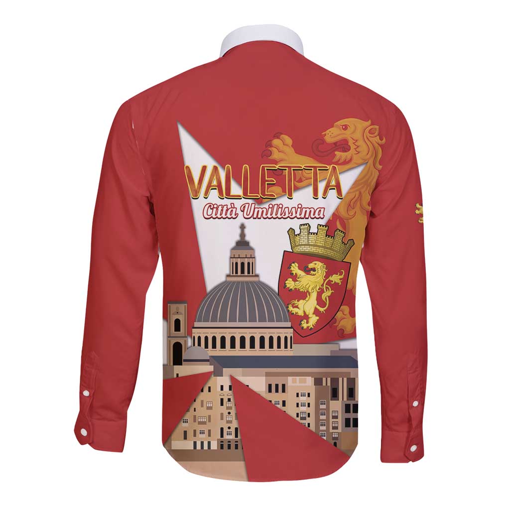 Valletta Malta Long Sleeve Button Shirt Maltese Cross Citta Umilissima - Wonder Print Shop
