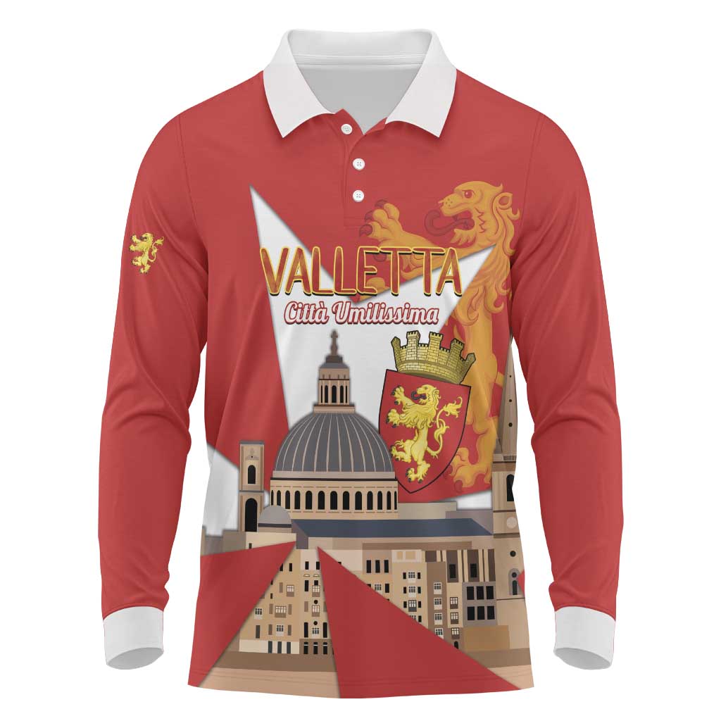 Valletta Malta Long Sleeve Polo Shirt Maltese Cross Citta Umilissima - Wonder Print Shop