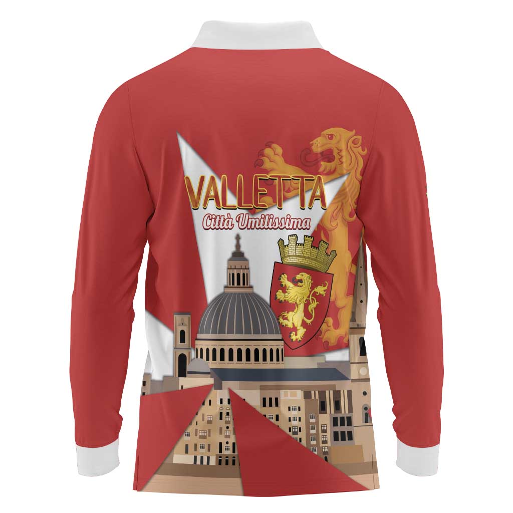 Valletta Malta Long Sleeve Polo Shirt Maltese Cross Citta Umilissima - Wonder Print Shop