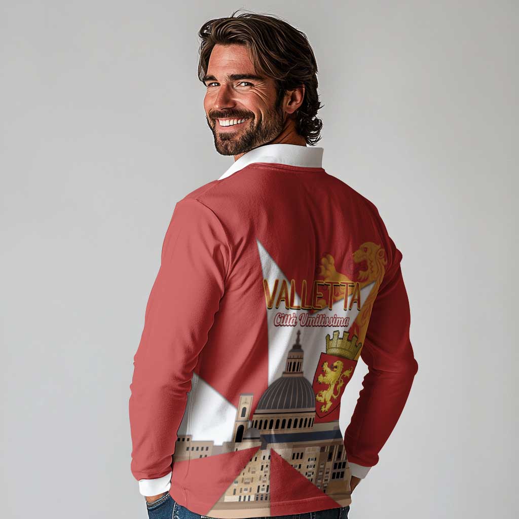 Valletta Malta Long Sleeve Polo Shirt Maltese Cross Citta Umilissima - Wonder Print Shop