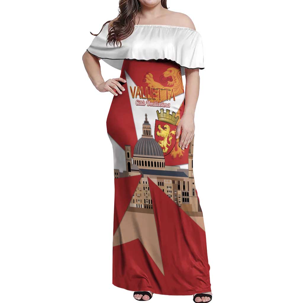 Valletta Malta Off Shoulder Maxi Dress Maltese Cross Citta Umilissima - Wonder Print Shop