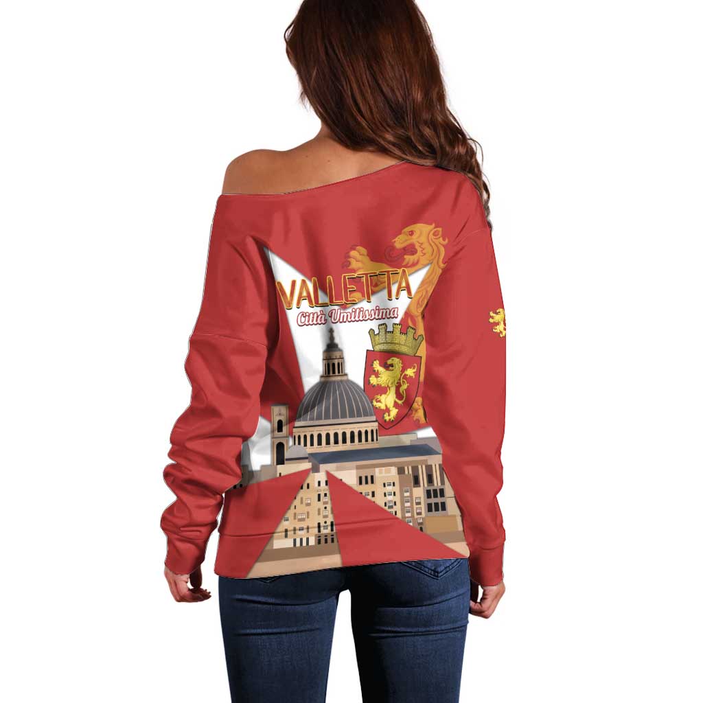 Valletta Malta Off Shoulder Sweater Maltese Cross Citta Umilissima - Wonder Print Shop