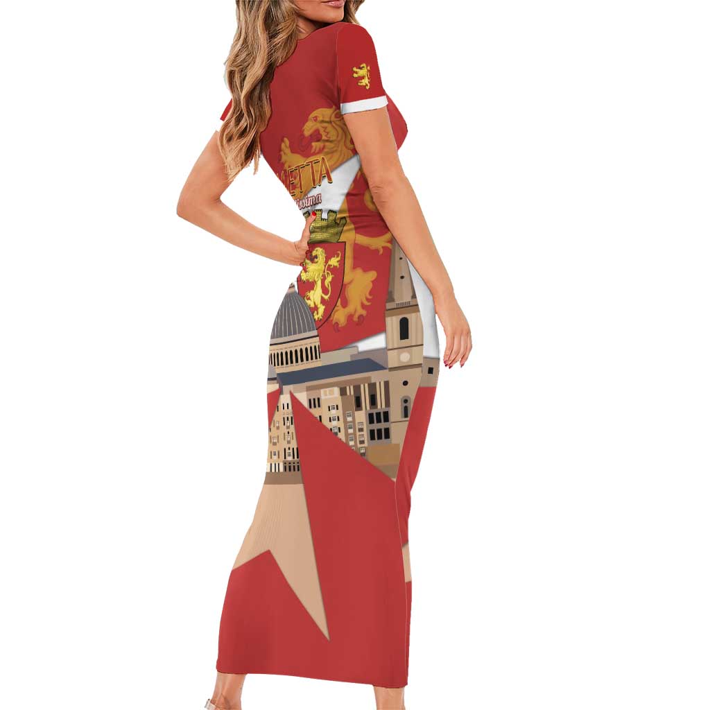 Valletta Malta Short Sleeve Bodycon Dress Maltese Cross Citta Umilissima - Wonder Print Shop
