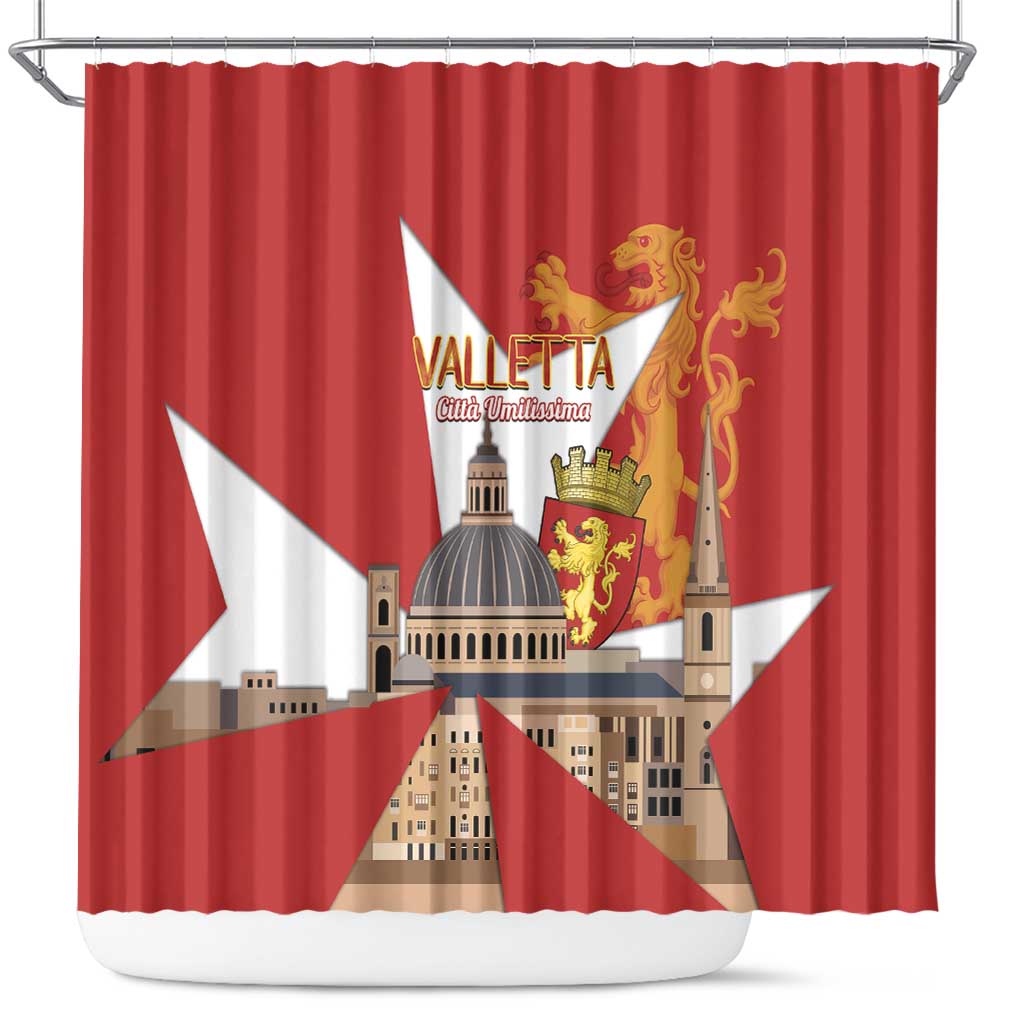 Valletta Malta Shower Curtain Maltese Cross Citta Umilissima - Wonder Print Shop