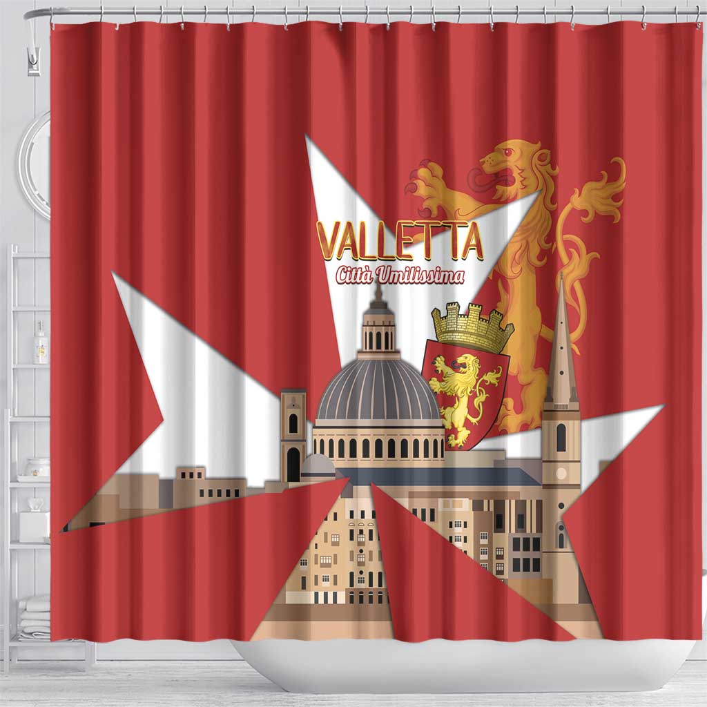 Valletta Malta Shower Curtain Maltese Cross Citta Umilissima - Wonder Print Shop