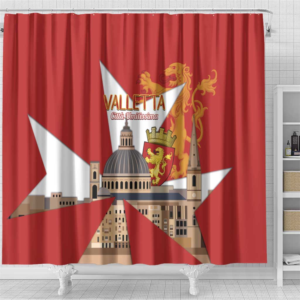 Valletta Malta Shower Curtain Maltese Cross Citta Umilissima - Wonder Print Shop