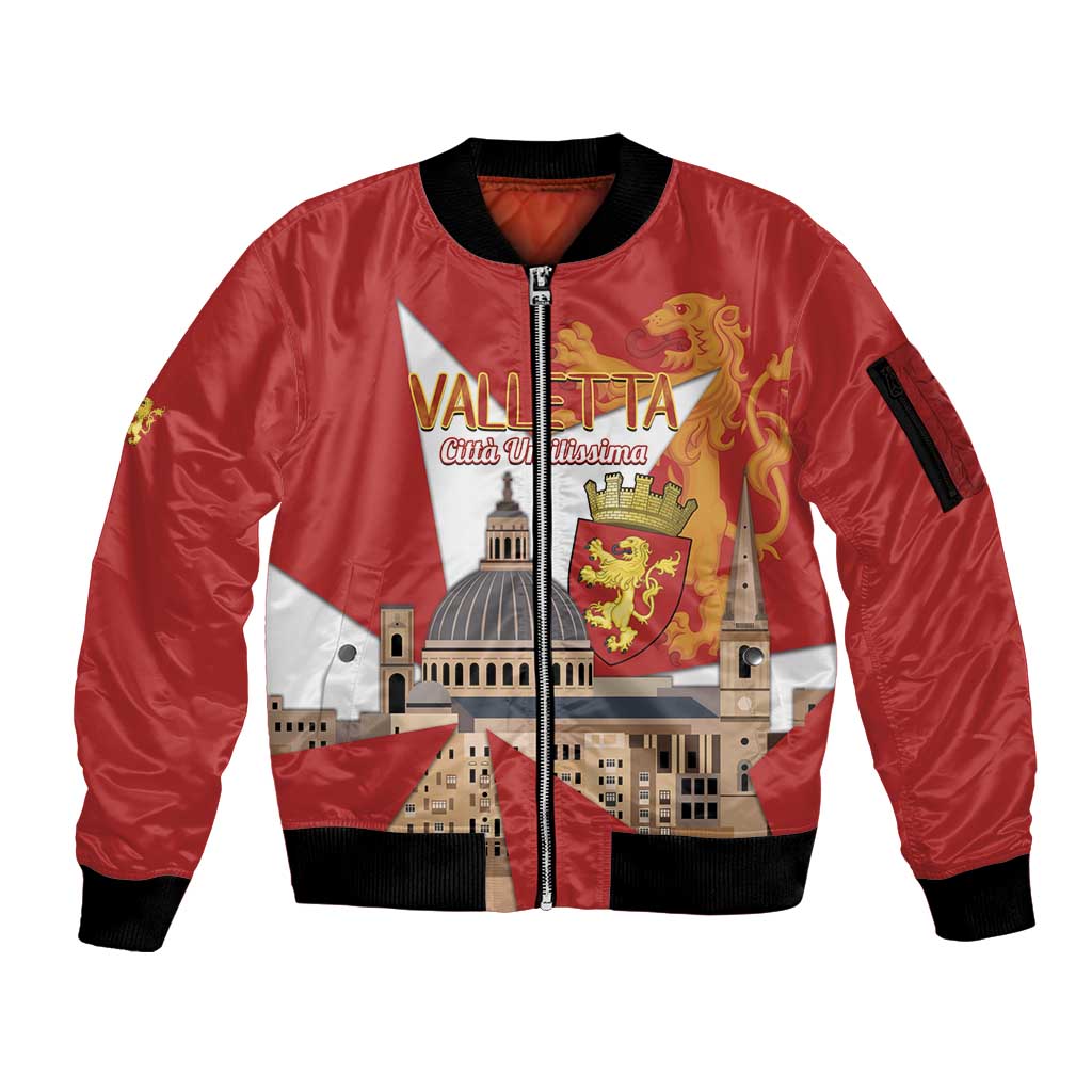 Valletta Malta Sleeve Zip Bomber Jacket Maltese Cross Citta Umilissima - Wonder Print Shop
