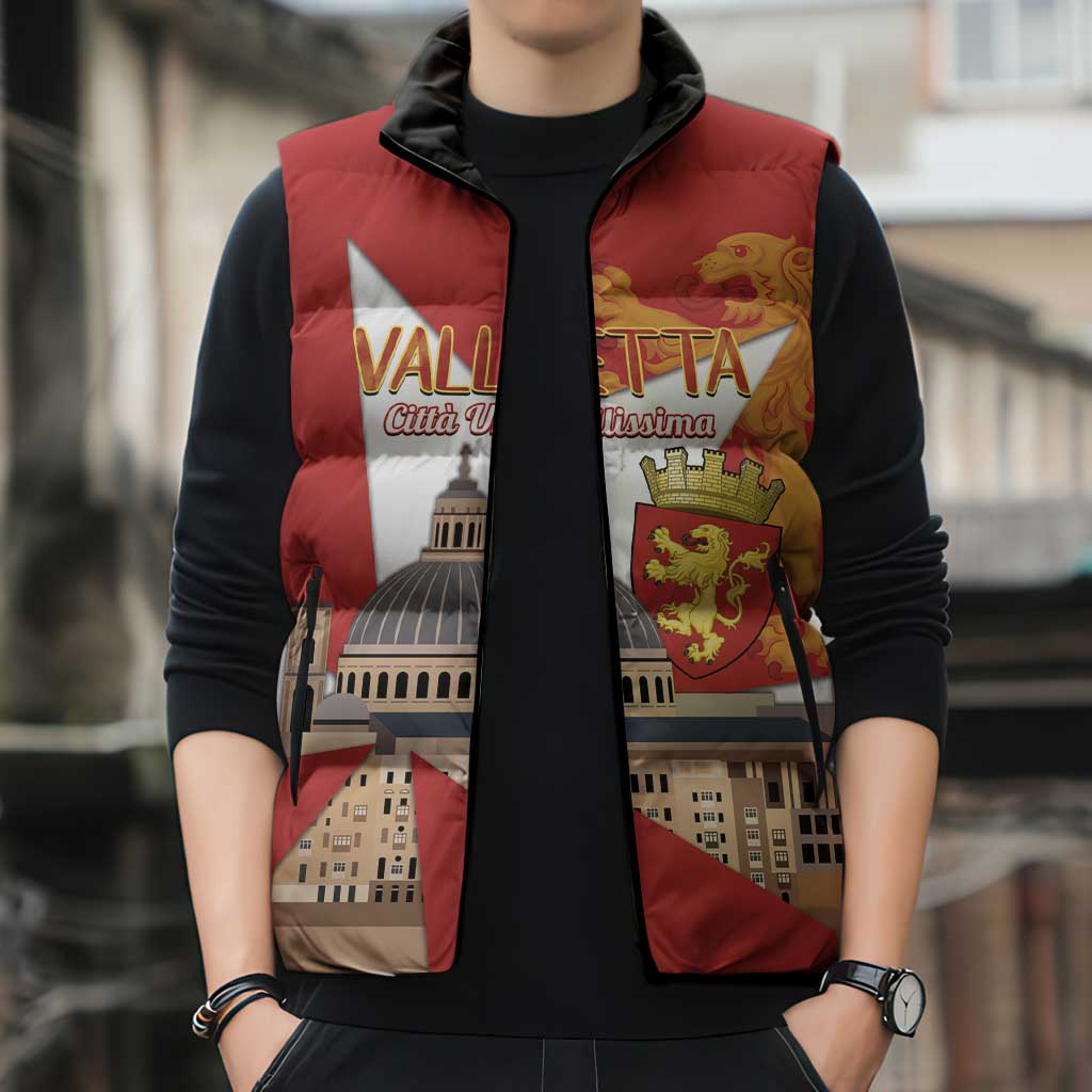 Valletta Malta Sleeveless Puffer Jacket Maltese Cross Citta Umilissima - Wonder Print Shop