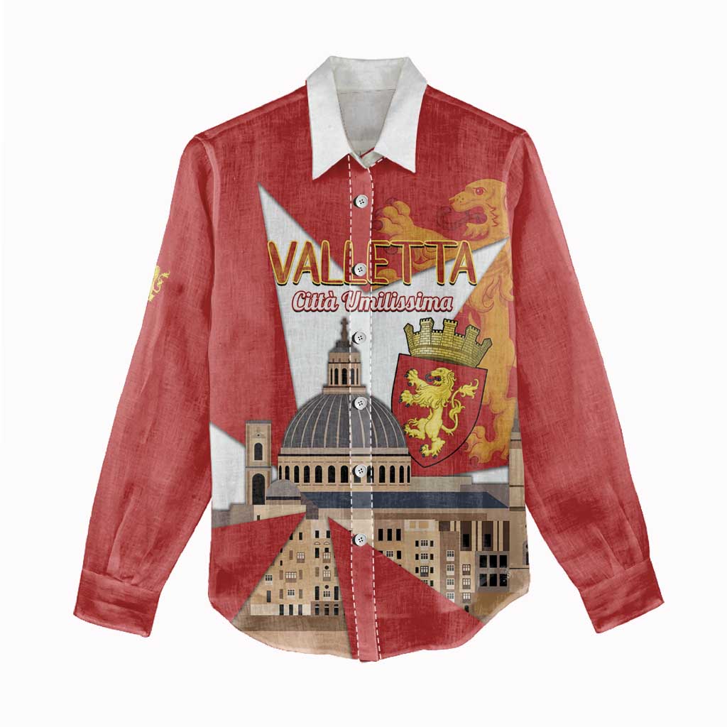 Valletta Malta Women Casual Shirt Maltese Cross Citta Umilissima - Wonder Print Shop