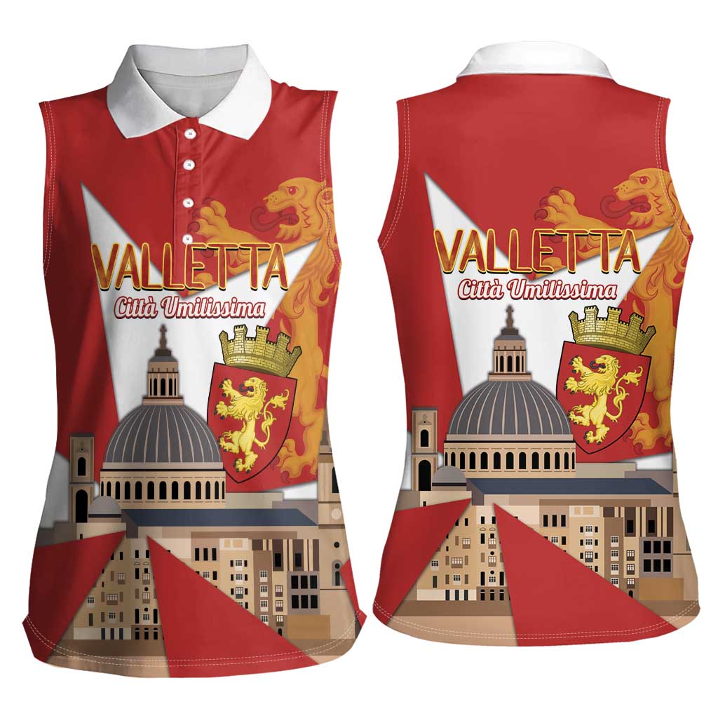 Valletta Malta Women Sleeveless Polo Shirt Maltese Cross Citta Umilissima - Wonder Print Shop