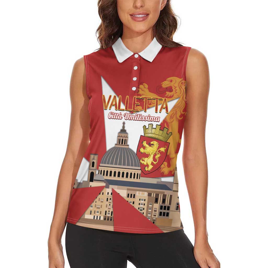 Valletta Malta Women Sleeveless Polo Shirt Maltese Cross Citta Umilissima - Wonder Print Shop