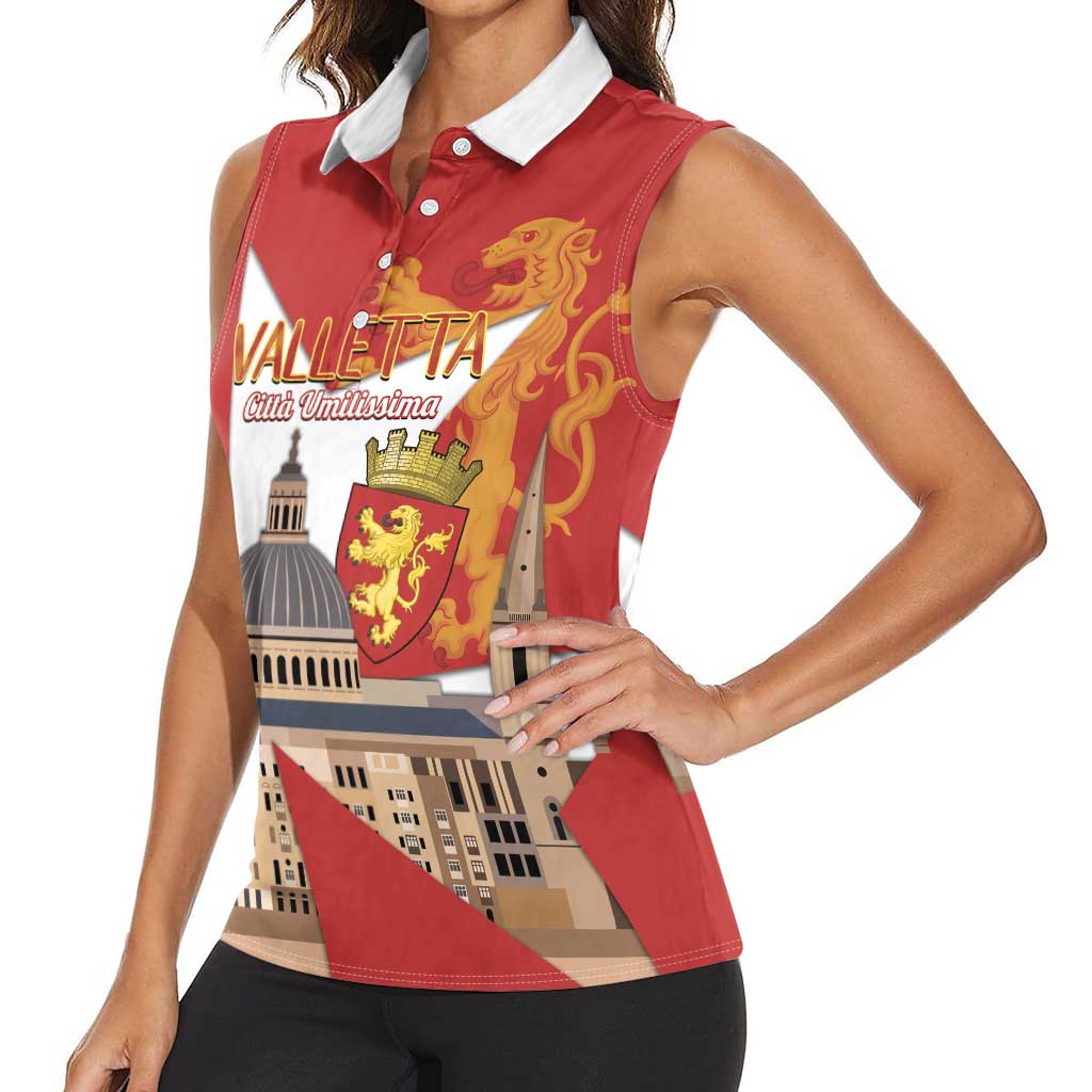 Valletta Malta Women Sleeveless Polo Shirt Maltese Cross Citta Umilissima - Wonder Print Shop