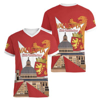 Valletta Malta Women V-Neck T-Shirt Maltese Cross Citta Umilissima - Wonder Print Shop