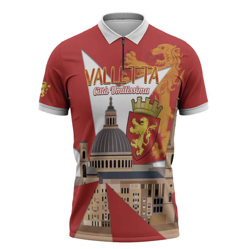 Valletta Malta Zipper Polo Shirt Maltese Cross Citta Umilissima - Wonder Print Shop