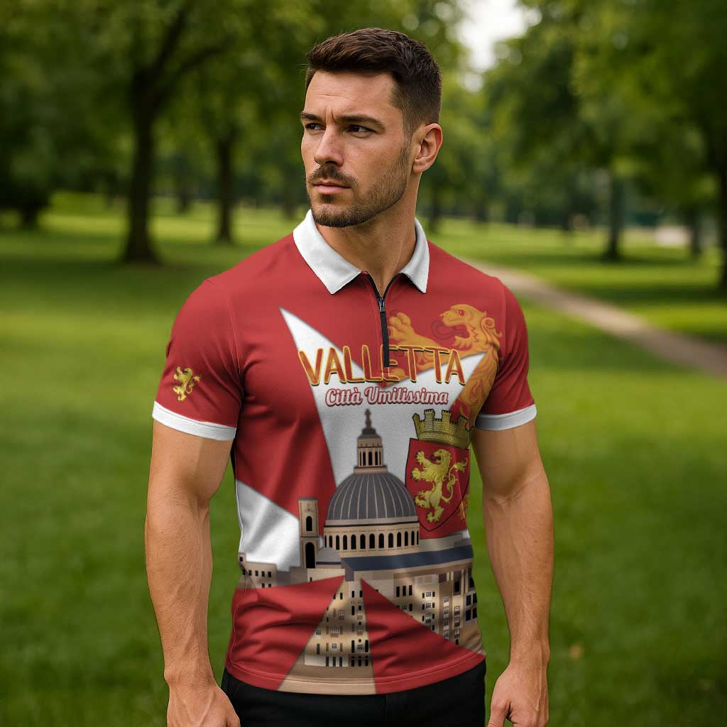 Valletta Malta Zipper Polo Shirt Maltese Cross Citta Umilissima - Wonder Print Shop