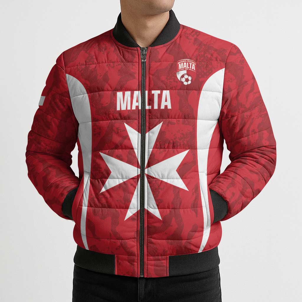 Malta Football Custom Bomber Puffer Jacket Come One Reds - Wonder Print Shop