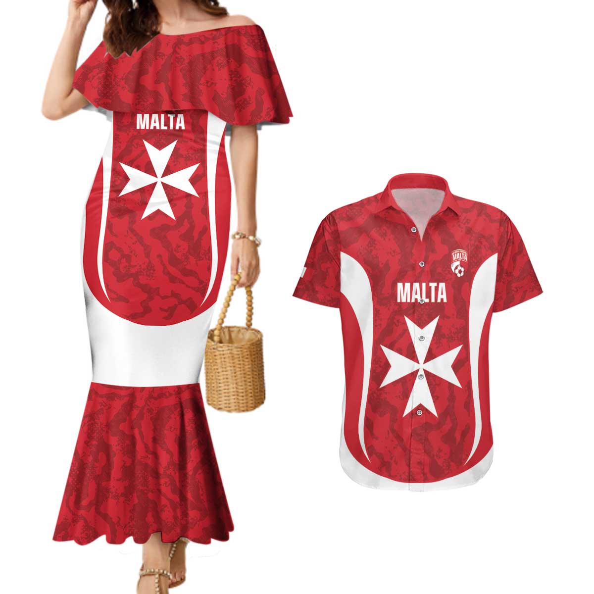 Malta Football Custom Couples Matching Mermaid Dress and Hawaiian Shirt Come One Reds - Wonder Print Shop