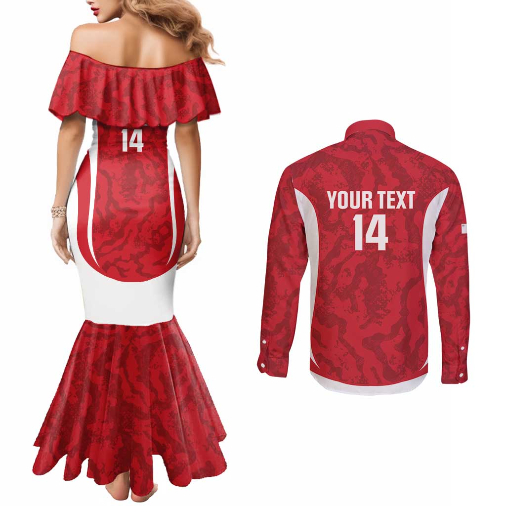 Malta Football Custom Couples Matching Mermaid Dress and Long Sleeve Button Shirt Come One Reds - Wonder Print Shop