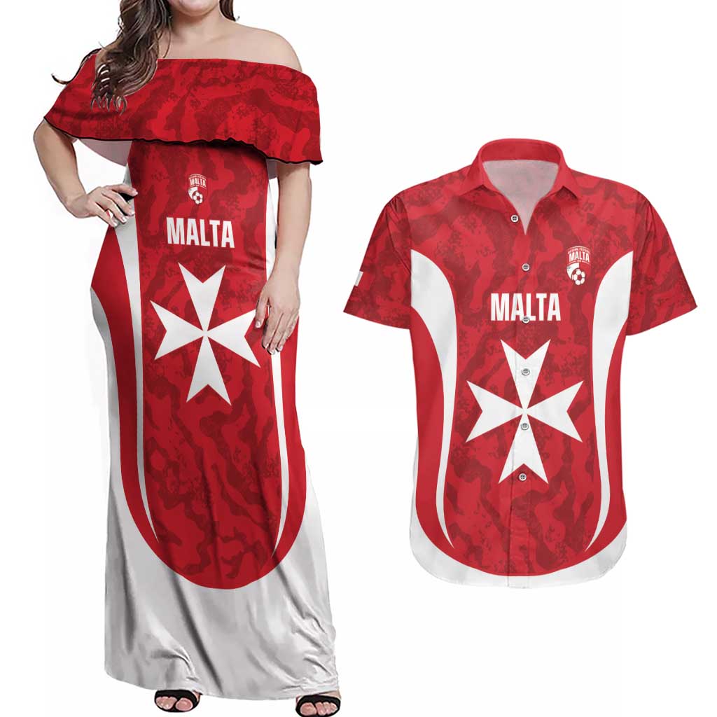 Malta Football Custom Couples Matching Off Shoulder Maxi Dress and Hawaiian Shirt Come One Reds - Wonder Print Shop
