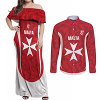 Malta Football Custom Couples Matching Off Shoulder Maxi Dress and Long Sleeve Button Shirt Come One Reds - Wonder Print Shop