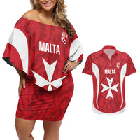 Malta Football Custom Couples Matching Off Shoulder Short Dress and Hawaiian Shirt Come One Reds - Wonder Print Shop