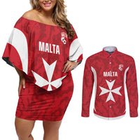 Malta Football Custom Couples Matching Off Shoulder Short Dress and Long Sleeve Button Shirt Come One Reds - Wonder Print Shop