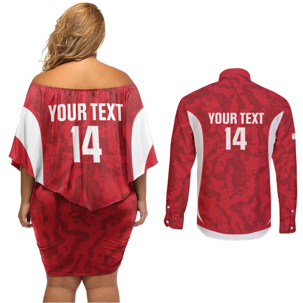 Malta Football Custom Couples Matching Off Shoulder Short Dress and Long Sleeve Button Shirt Come One Reds - Wonder Print Shop