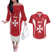 Malta Football Custom Couples Matching Off The Shoulder Long Sleeve Dress and Hawaiian Shirt Come One Reds - Wonder Print Shop