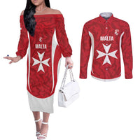 Malta Football Custom Couples Matching Off The Shoulder Long Sleeve Dress and Long Sleeve Button Shirt Come One Reds - Wonder Print Shop