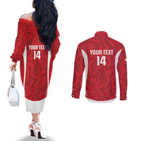 Malta Football Custom Couples Matching Off The Shoulder Long Sleeve Dress and Long Sleeve Button Shirt Come One Reds - Wonder Print Shop