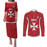 Malta Football Custom Couples Matching Puletasi and Long Sleeve Button Shirt Come One Reds - Wonder Print Shop