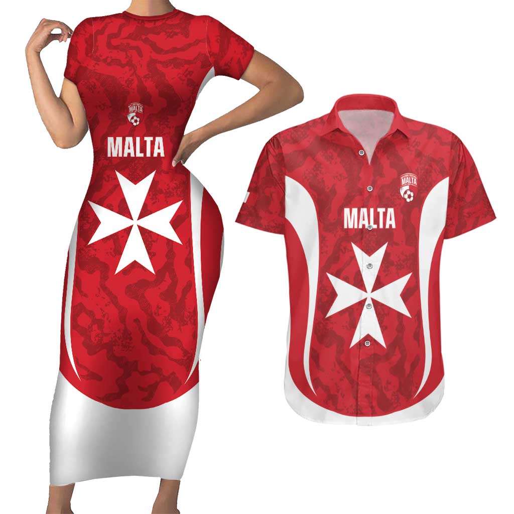 Malta Football Custom Couples Matching Short Sleeve Bodycon Dress and Hawaiian Shirt Come One Reds - Wonder Print Shop