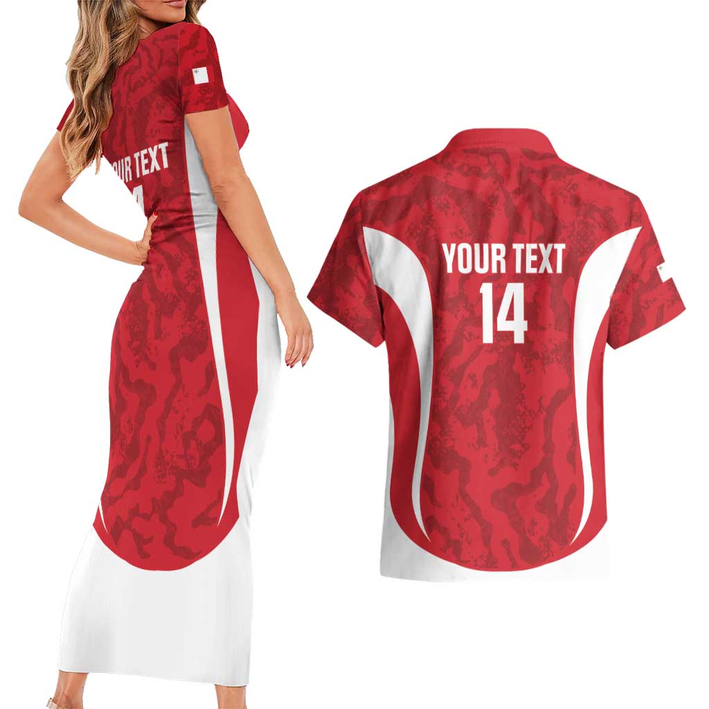 Malta Football Custom Couples Matching Short Sleeve Bodycon Dress and Hawaiian Shirt Come One Reds - Wonder Print Shop