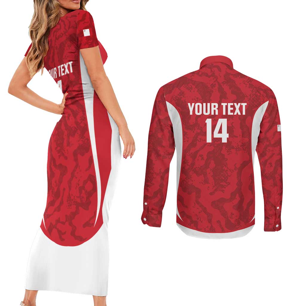 Malta Football Custom Couples Matching Short Sleeve Bodycon Dress and Long Sleeve Button Shirt Come One Reds - Wonder Print Shop
