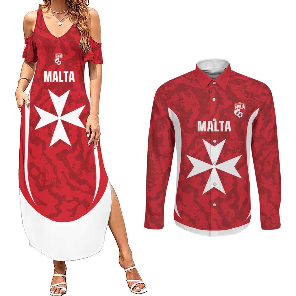 Malta Football Custom Couples Matching Summer Maxi Dress and Long Sleeve Button Shirt Come One Reds - Wonder Print Shop