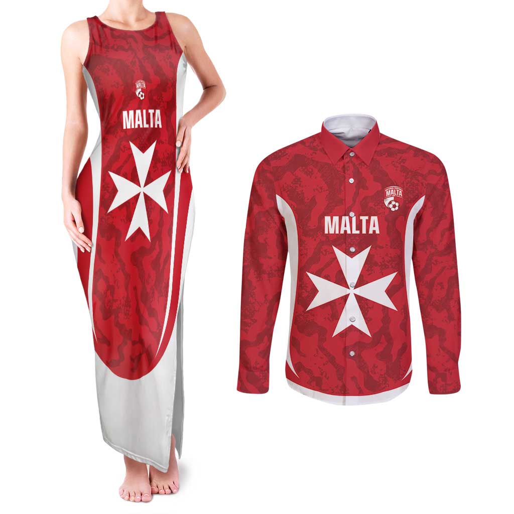 Malta Football Custom Couples Matching Tank Maxi Dress and Long Sleeve Button Shirt Come One Reds - Wonder Print Shop