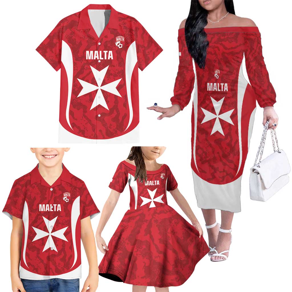 Malta Football Custom Family Matching Off The Shoulder Long Sleeve Dress and Hawaiian Shirt Come One Reds - Wonder Print Shop