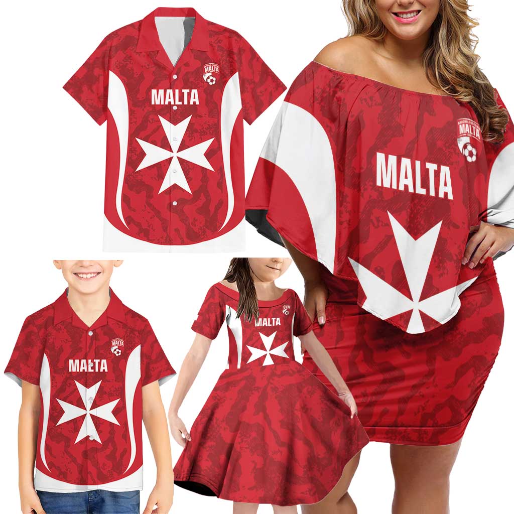 Malta Football Custom Family Matching Off Shoulder Short Dress and Hawaiian Shirt Come One Reds - Wonder Print Shop