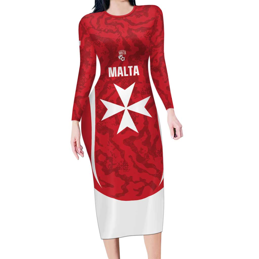 Malta Football Custom Long Sleeve Bodycon Dress Come One Reds - Wonder Print Shop